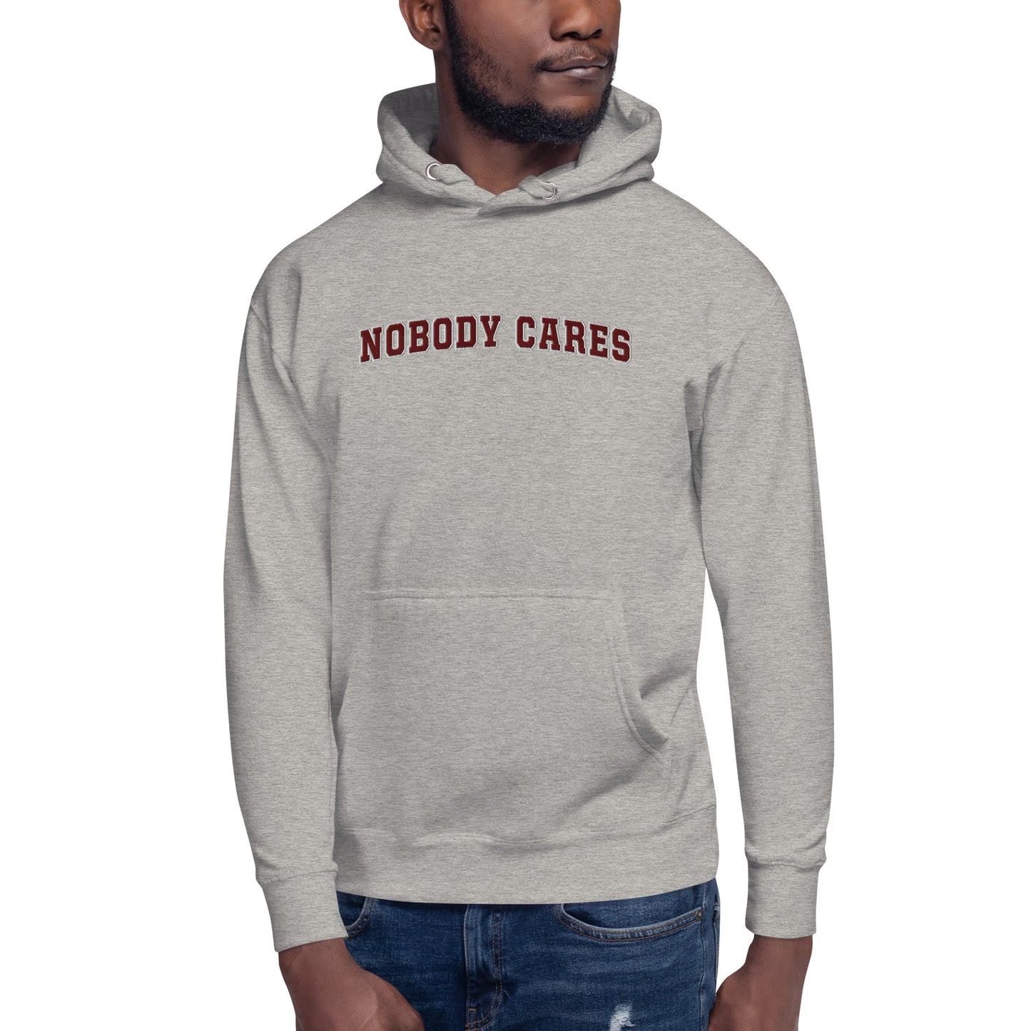 Nobody Cares - Unisex Hoodie in Heather Grey + Maroon