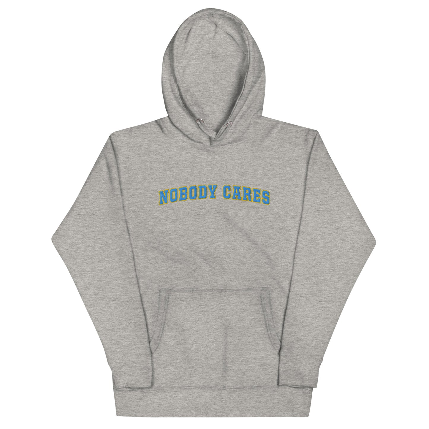 Nobody Cares - Unisex Hoodie in Heather Grey + Blue