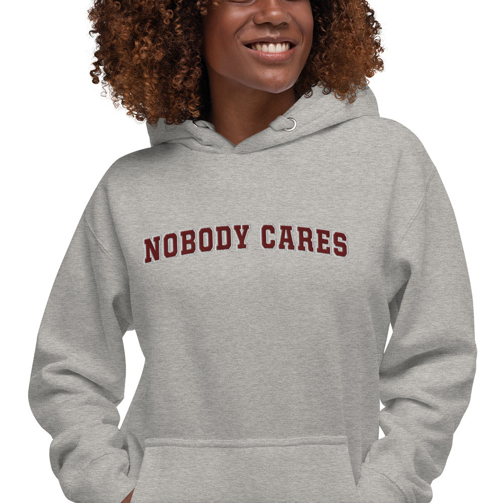 Nobody Cares - Unisex Hoodie in Heather Grey + Maroon