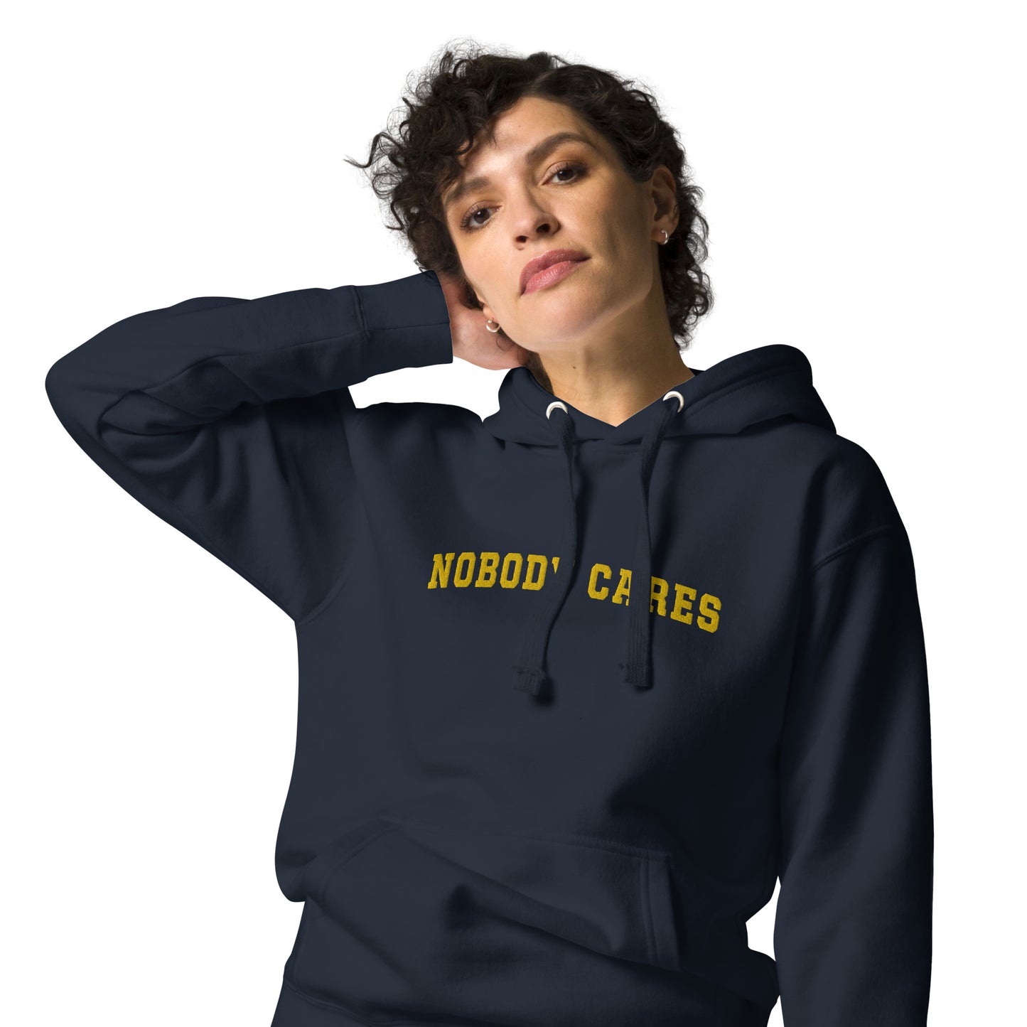 Nobody Cares - Unisex Hoodie in Heather Blue + Yellow